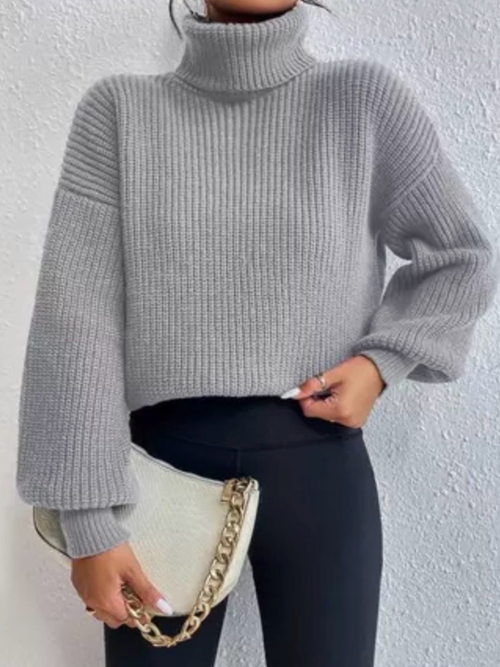SHEIN Light Grey Cropped Turtleneck Sweater Size Small